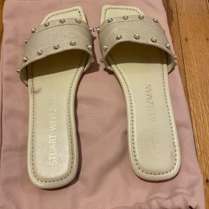 Stuart Weitzman Linen Pearly-stuf flat sandals